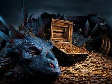 dragon resting on pile of gold