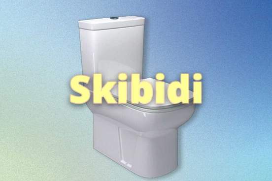 3d rendering of a toilet on a colorful background with text skibidi on top