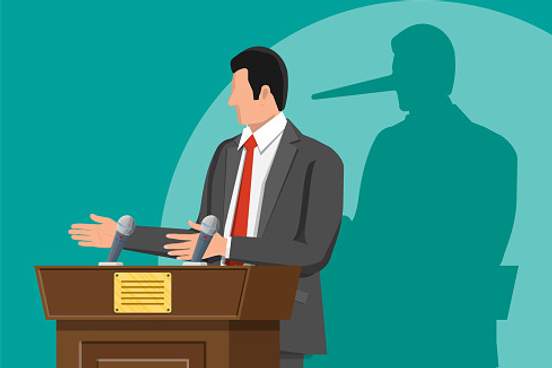 cartoon of politician with pinnochio shadow