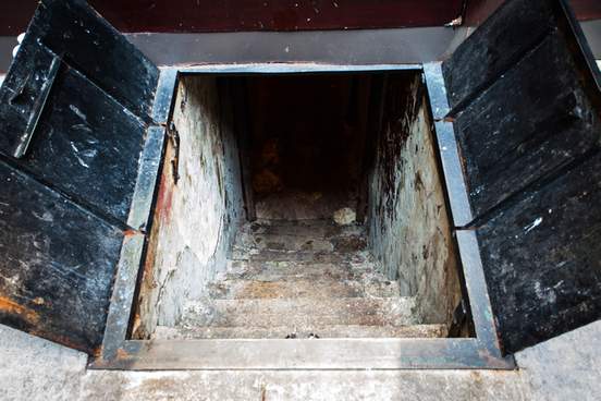 cellar stairway with metal doors