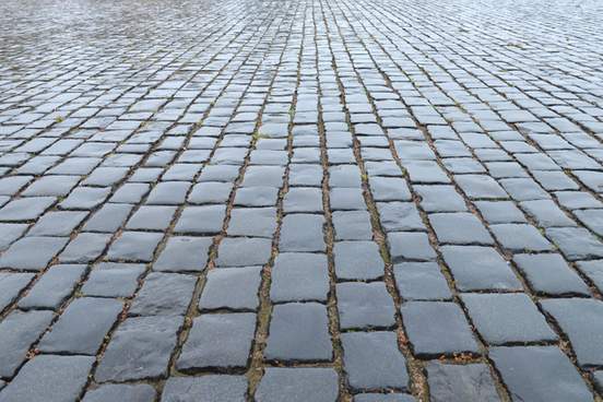 cobblestones wet with rain