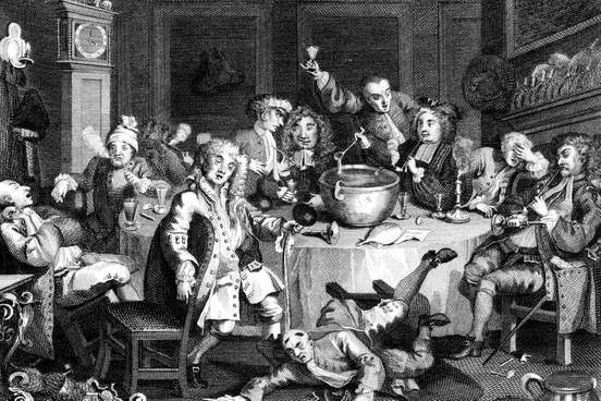 hogarth woodcut of drinking party
