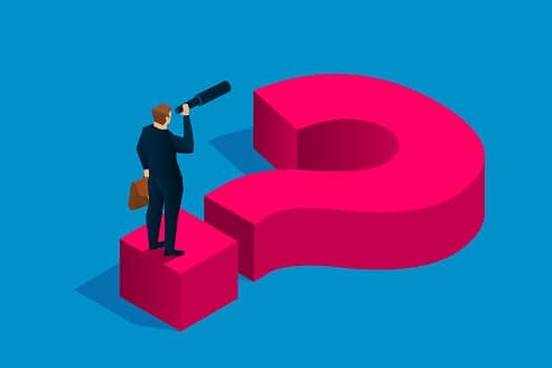man standing on question mark graphic