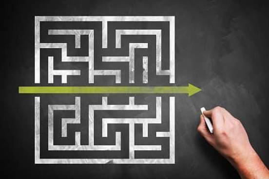 maze with straight arrow drawn through it