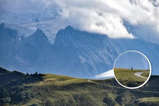 mountainous landscape with a portion enlarged for a closer view