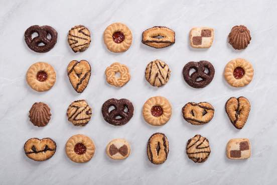 rows of different kinds of cookies