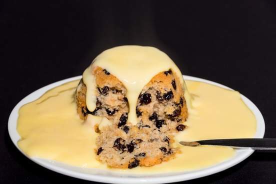 spotted dick pastry in custard sauce