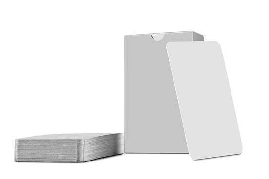 stack of playing cards with box isolated on white
