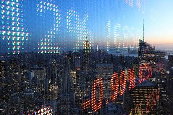 stock ticker reflected in window photo