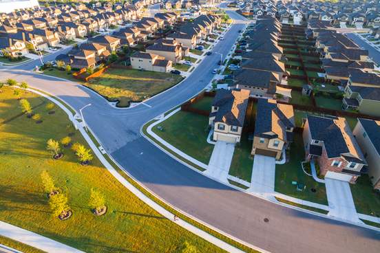 suburbia community aerial over austin round rock texas 