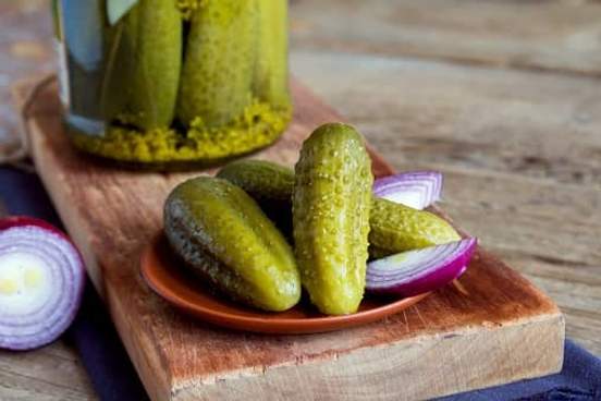 tiny pickles on plate