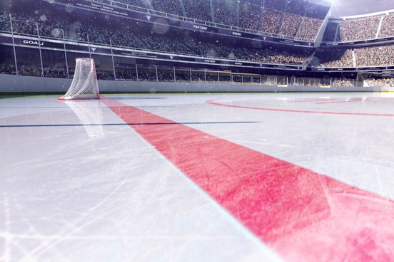 view of the rink from behind the goal line