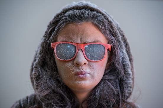 woman scowling with cold face