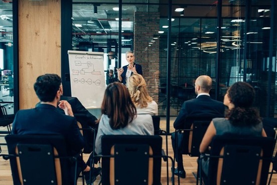 woman giving talk photo