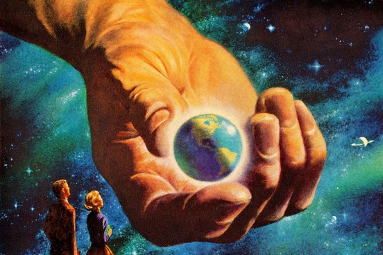 world in a giant hand