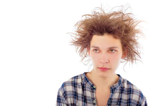 young man with unruly hair