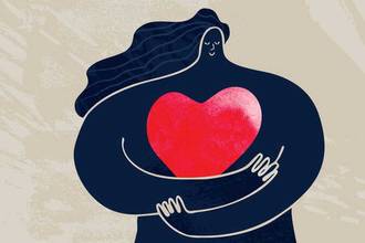 Illutsration of a woman holding her large heart in her hands