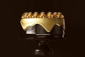 a black cake covered in gold