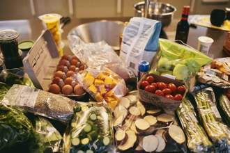 a countertop filled with groceries