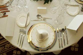 a downward view of a nice table setting fir dinner dining