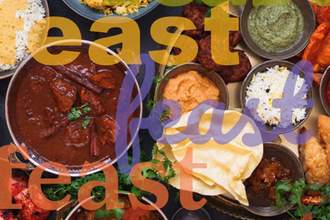 a feast of food with the word feast labelled on top of the image multiple times