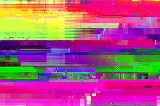 a screen filled with glitched elements of blocked color in multiple colors