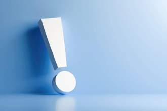 a three-dimensional exclamation mark leaning against a blue background