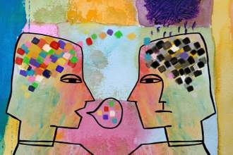 abstract art piece of a facilitator talking to patient providing emotional support