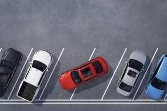 aerial view bad parking of red car at outdoors parking lot