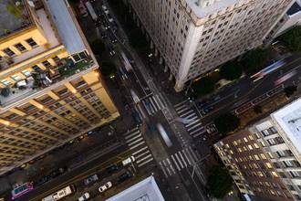 aerial view looking over downtown la streets