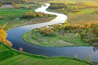 aerial view of a winding river