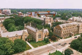 aerial view of the law quadrangle at the university of michigan