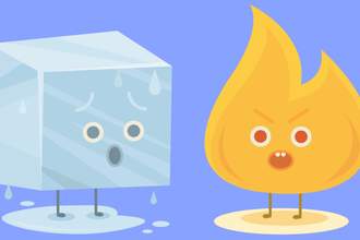 an ice cube and little flame
