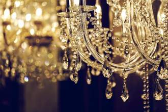 close-up of a hanging chandelier made of crystal