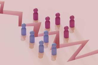 cracked path between two pawn groups displaying conflict