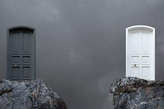dark-and-light-doors-suggesting-good-and-bad
