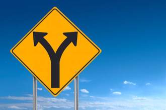 division ahead road sign
