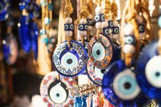 evil eye amulets at a souvenir market