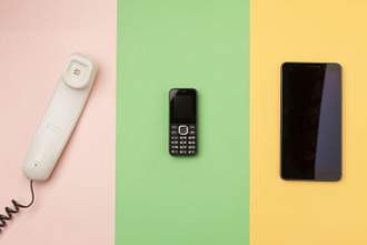 flat lay with three generations of phone designs
