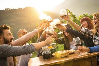friends raising glasses of wine