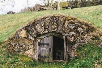 hobbit hole built into hill