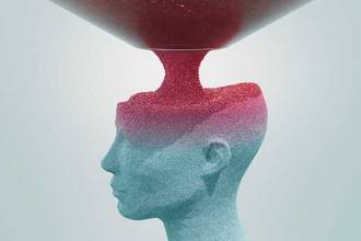 human head being filled with new materials