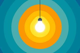 illustration of hanging lightbulb with glow rings