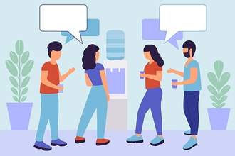 illustration of people talking around water cooler
