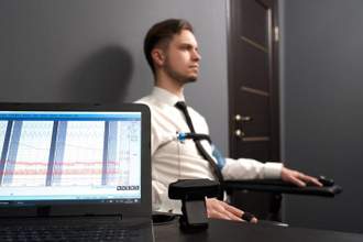 man taking a lie detector test