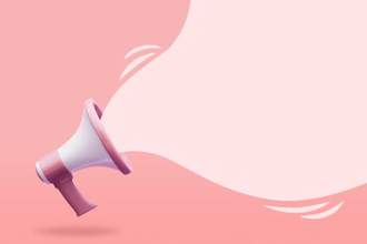 megaphone with a blurb coming out of it on a pink background