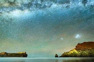 milky way and rocky coast shot taken at night