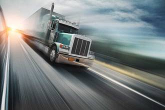 motion blur of truck driving on freeway