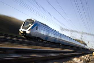 motion picture of a bullet train moving on the rails quickly