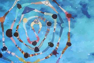 multi cultural group of people holding hands in a circle
